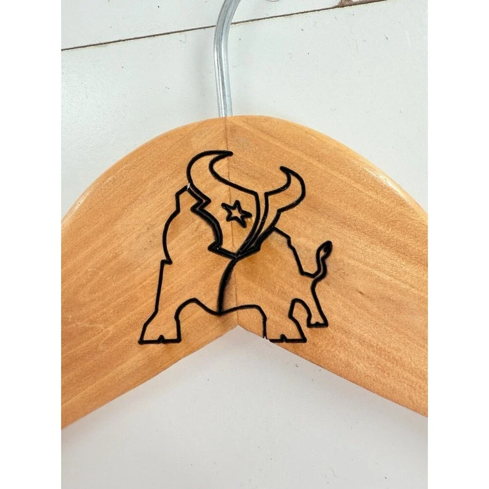 5 Custom personalized wooden hangers featuring the Houston Texans logo and name